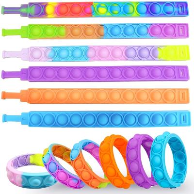 China Relieve Stress Anti-anxiety Spot Released Educational Anti-stress 6 Pack Bubble Fingertip Sensory Toy Silicone Wristband Toy Relaxation Bracelet Toys for sale