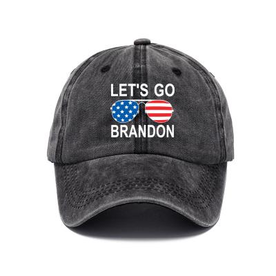 China 2021 Hot Selling COMMON LET US GO BRANDON Washed Baseball Hat Cotton Pops Border Printed Hat for sale