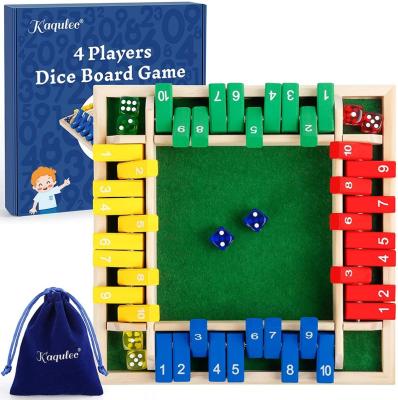 China Math Game Classic 4 Sided Family Math Game with 10 Die Cuts for Kids Adults 2-4 Players Close Box Dice Game Wooden Board Dice Game for sale