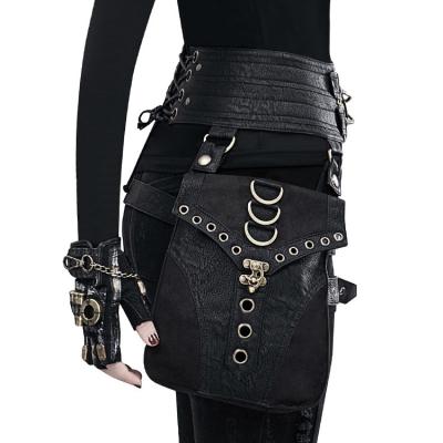 China Punk Punk Thigh Bag Fanny Packs Motorcycle Hip Leg PU Chest Bag Black Gothic Leather Waist Bag for sale