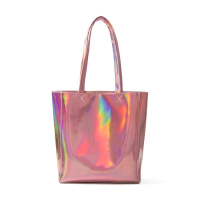 China Glitter Handled Women's Hologram Bag PU Shopper Tote Holographic Ziplock Bag for sale