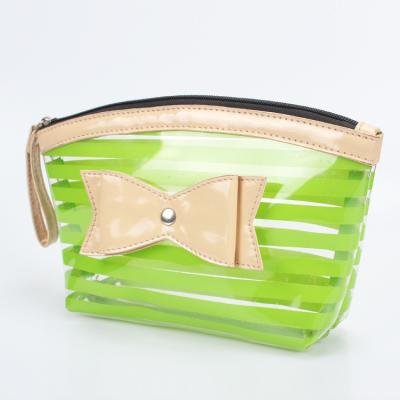 China Fashion Striped New Clear Cosmetic Bag Travel Makeup Toiletry Zipper Bag Transparent Plastic PVC Makeup Bag for sale