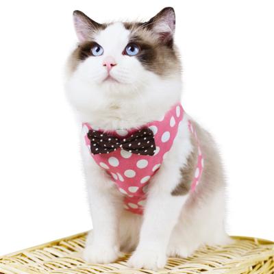 China OEM/ODM Pet Bohemian Soft Vintage Style Soft Bow Cat Strap Cat Strap Vest Adjustable Outdoor Walking Adjustable Set for sale