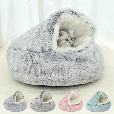 China OEM/ODM Pet Room Winter Plush Warm Soft Stocked and Cozy Partially Enclosed Cat Bed Pet Supplies for sale