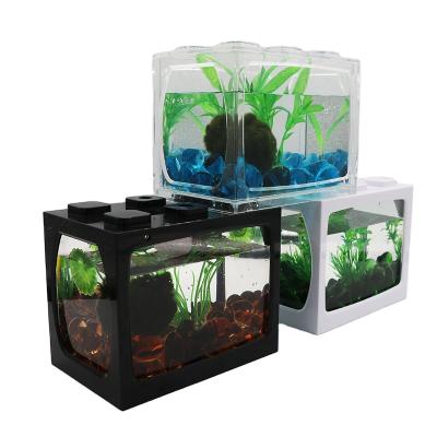 China OEM/ODM Mini Aquarium Fish Tank With Usb Viable Led Lighting Small Aquarium Desktop Viewing Transparent Aquarium for sale