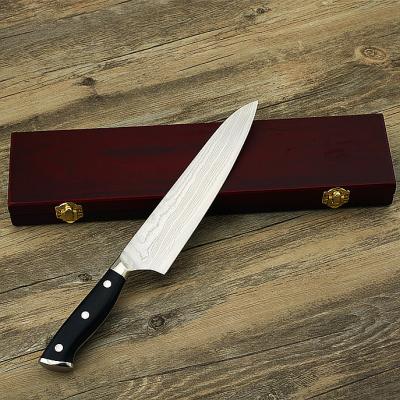 China 67 Viable Layers Of Damascus Steel Chef Knife With Wooden Box Kitchen Damascus Knife for sale