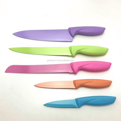 China 5 Pcs Plastic Handle Knife Viable Non-Stick Coating Set 	Knife Serving Set for sale