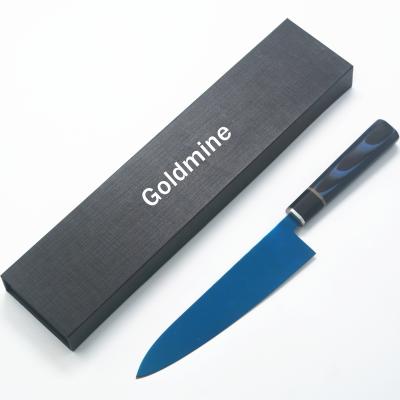 China Viable 8 Inch Blue G10 Handle Fiberglass Chef Knife Titanium Plated Stainless Steel Kitchen Knife for sale