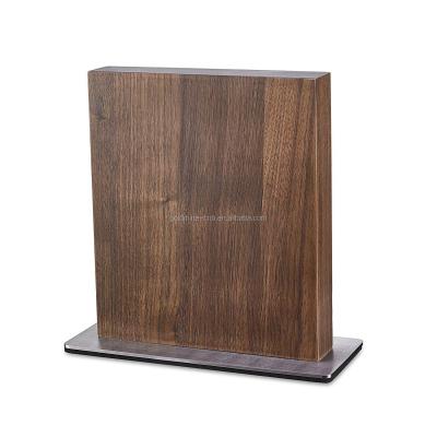 China Viable Dark Wood Walnut Magnetic Knife Block Holder With Expanded Magnets For Display Stand for sale