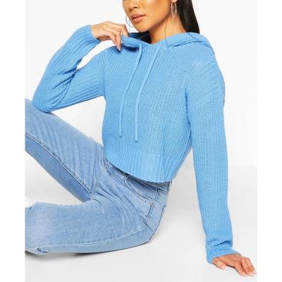 China Factory Wholesale Anti-wrinkle Custom Design High Quality Plain Wadding Sweater Long Sleeve Knitted Hooded Crop Jumper For Women for sale