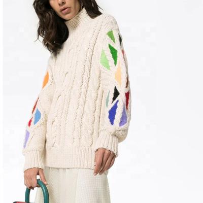 China 2021 Wholesale Anti-Wrinkle ODM OEM High Quality Custom Knit Sweater Neck Cable For Women White Colorful Stylish Sweaters for sale