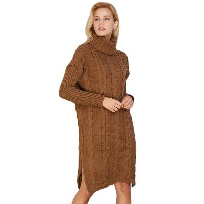 China Wholesale Custom Anti-Static Knit Fashion Women's Sweater Sets Pullover Cable Knit Long Ribbed Dress For Women for sale