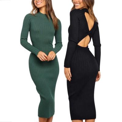 China Wholesale Anti-wrinkle custom knit women's sexy long sleeve fashion elegant ladies sweater dress for sale