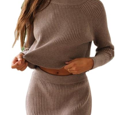 China Lady Stylish Fashion Clothing Anti-Static Two Piece Ribbed Knit Suits Rib Bodycon Sweater Sexy Knitwear Long Skirts Set Women for sale