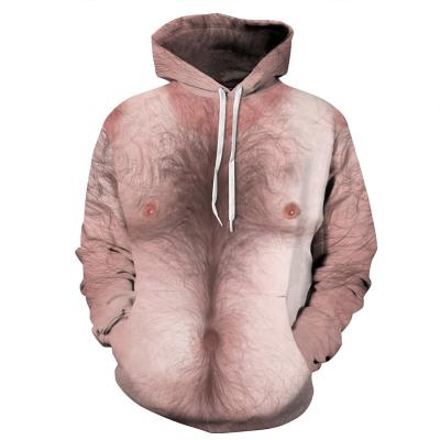 China Wholesal Digital Sublimated 3D Man Chest Hair Anti Shrink Custom Print Plus Size Hoodies All Over Print Heavy Polyester Hoodie for sale