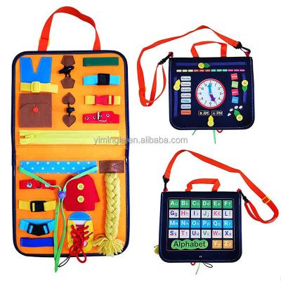 China Montessori Eco-friendly Material Advantage Intellectual Toys Custom Design Zipper Button Activity Board Bag New Design Busy Board for sale