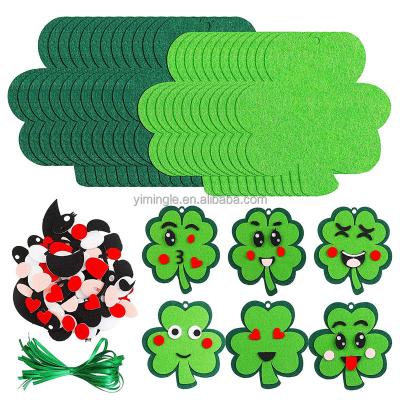 China St Patricks Day Shamrock Eco-friendly Material Decoration Felt DIY Lucky Shamrock Ornament Craft With Cute Face Expression Stickers for sale