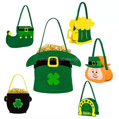 China Eco-Friendly Material St Patricks Day Candy Bag Gift Felt Tote Treat Bag Wrap Cookies Cake Gifts Decor Handbag Shamrock Beer Hat Horseshoe Pot for sale