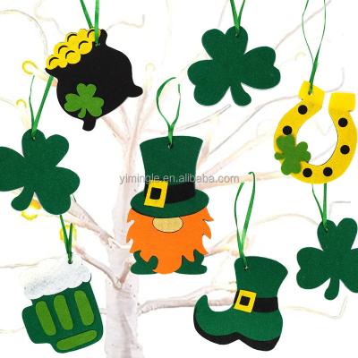 China St Patricks Day Shamrock Eco-friendly Material Decoration Felt DIY Lucky Shamrock Ornament Craft Good Luck Clover Babble Pendant Hanging Decor for sale