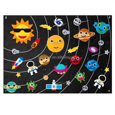 China Outer Space Flannel Felt Board Eco-friendly Material Story Set Storytelling Game Kit Solar System Universe Astronaut Alien Planet Galaxy Wall Hanging for sale