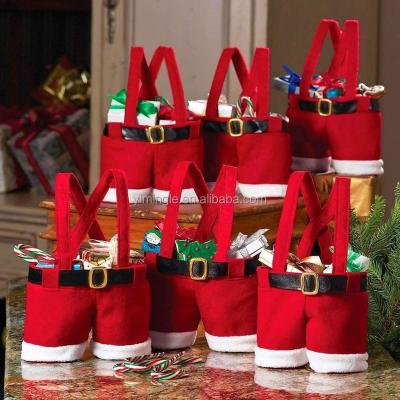 China Eco-Friendly Material Christmas Candy Bag Gift Held Christmas Wrap Cookies Tote Bag Cake Gifts Decor Kid Pocket Santa Pants Treat Bag Wine Bottle for sale