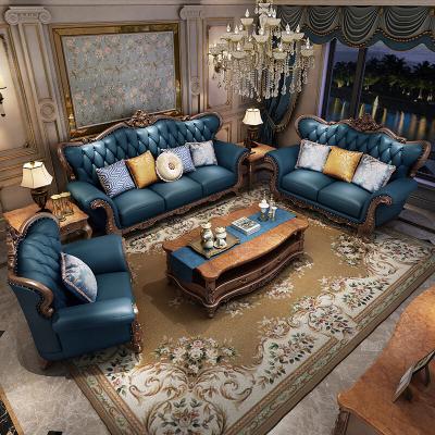 China Modular European Luxury Design High End Designer Sofa Set Sofa Set Living Room Furniture Ocean Blue Genuine Leather Couch for sale