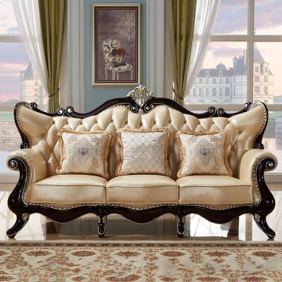 China 2023 New Design Stretch Sofa Couch European Style Classic Antique Luxury Sofa Sets Living Room Furniture Genuine Leather for sale