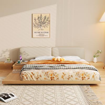 China 2023 Modern Modern Bedroom Furniture Wooden Upholstered King Size Bed Luxury Low Bed Frame For Home Apartment for sale