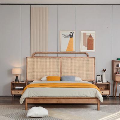 China Modern Nordic Designer 1.8M Double Bed Wooden Frame Hotel Apartment Furniture Sets Minimalist Bedroom Furniture Kind Size Beds for sale