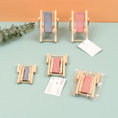 China Home Crafts China Folding Deck Chair Beach Chair Decoration Home Crafts Mini Toy Model Striped Wood Crafts for sale