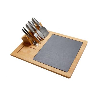 China Stocked Bamboo Cutlery Set Cheese and Charcuterie Board Slate Cutting Board Set with Magnetic Knife Blocks for sale