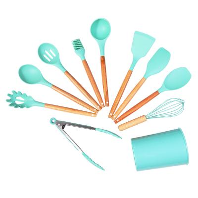 China Sustainable Wooden Handle Kitchen Utensils Set Best Kitchen Gadgets 12 Piece Silicone Utensil for sale