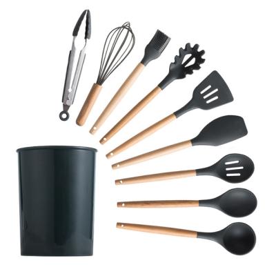 China Sustainable Kitchen Utensil Set Silicone Cooking 11pcs Wooden Kitchen Utensils for sale