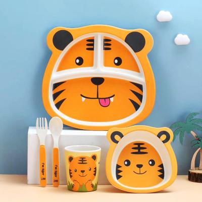 China Minimalist Amazon Cute Design Bamboo Fiber Kids Tableware Set Kids Dishes and Bowls Dinnerware Set for sale