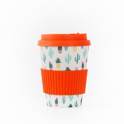 China Sustainable Recycle Coffee Material Bamboo Material Promotional Custom Fiber Reusable Coffee Mugs With Cover for sale