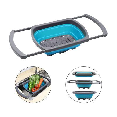 China Wholesale Viable Rectangle Colander Plastic Folding Kitchen Collapsible Over Sink Strainer for sale