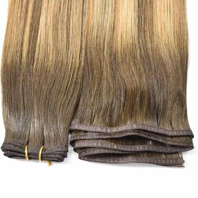 China 2021 New Human Hair Extension Silky Straight Double Drawn Russian Virgin Hair Flat Wave Hair Weft Extensions for sale