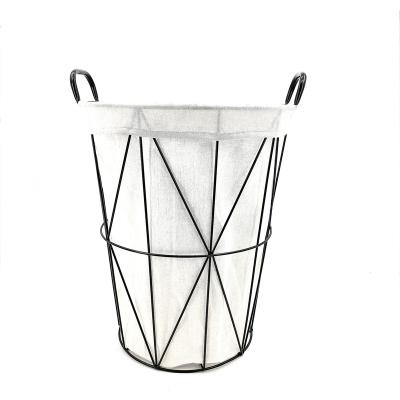 China Modern European Style Metal Iron Wire Dirty Laundry Hamper Grocery Storage Basket for sale