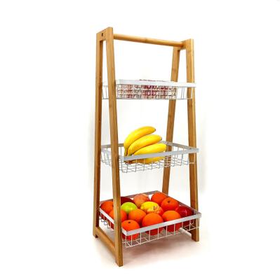 China Viable Bamboo Vegetable Metal Mesh Design Sliver Coated Fruit 3 Layer Fruit Basket for sale