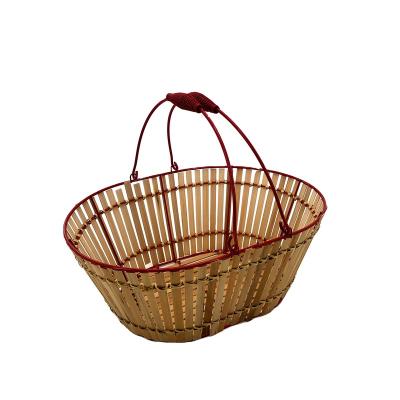 China Factory supply wholesale eco-friendly stocked weave fruit vegetable basket bamboo storage with metal handle for home use for sale