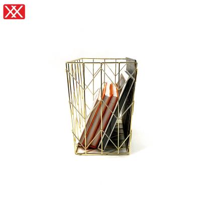 China Modern Design Metal Home Office Desk Rose Magazine Folder Gold Coated Waterproof Metal Rack Rectangle Storage Basket for sale