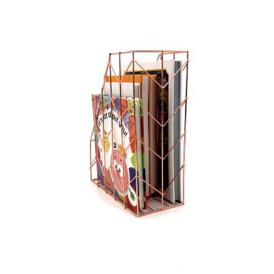 China High Quality Metal Fashion Rack Style Wire Metal Rose Gold Coated Waterproof Organizer Office Desktop Magazine Folder Holder for sale