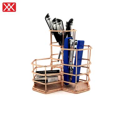 China Best Sellers New Pen Holder Style 3 in 1 Multifunctional Rose Gold Metal Pen Holder Desktop Organizer for sale