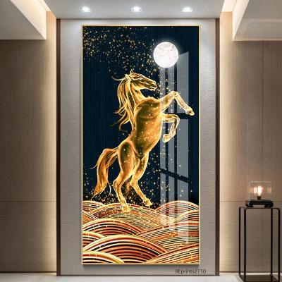 China High Quality Golden Horse Art Crystal Porcelain Abstract Decorative Wall Painting For Home Decor Hotel for sale