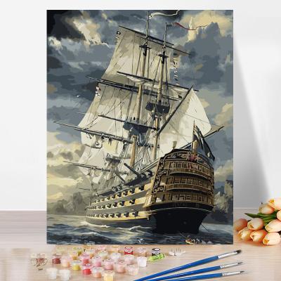 China Modern Sailboat Painting By Number Adult Canvas Painting By Numbers With Frame Painting By Numbers for sale