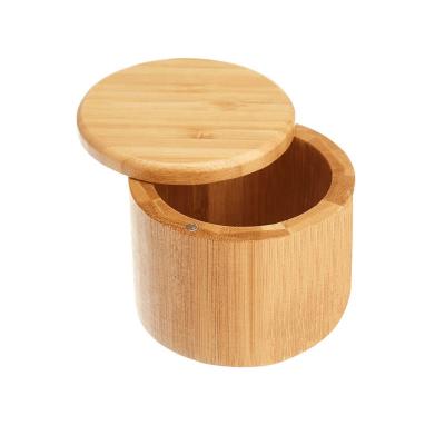 China Kitchen Seasoning Bottle Kitchen Supplies Round Bamboo Seasoning Box Bamboo Container for sale