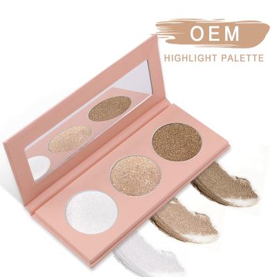 China Low MOQ Waterproof No Logo Glossier Face Body Makeup 3 Color Accent Palette for sale