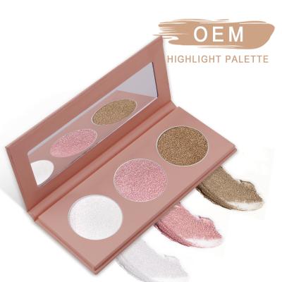 China New Face Makeup 3 Colors Waterproof Private Label Bronze Highlighter Palette for sale