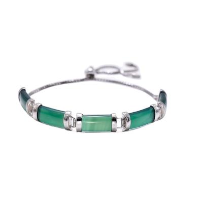 China Rectangle CLASSIC Green Stone Bracelet, Sterling Silver Bracelet for sale