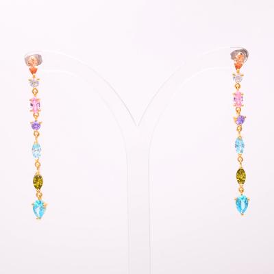 China 2021 Trendy Yellow Gold CZ Drop Earrings Trendy Colorful Long CZ Plated Earrings, Engagement Earring For Girls for sale